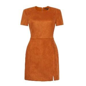 French Connection Patty Short-Sleeve Dress Leather Brown 8 NWT